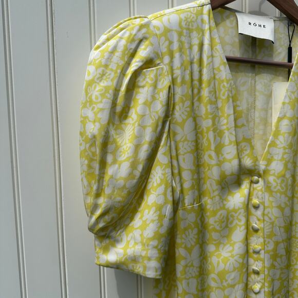 Róhe Rohe Clara Yellow White Floral Puff Sleeve Dress Size 38 FR 6 US NWT $395 - Picture 12 of 16